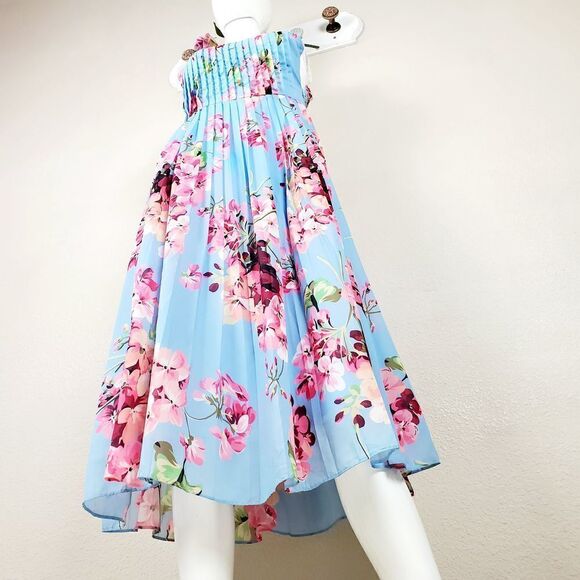 Blue Sky Pleated Floral Pattern Midi Summer Dress SALE - Picture 8 of 11